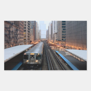 Elevated rail in downtown Chicago over Wabash Rectangular Sticker