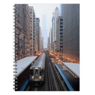 Elevated rail in downtown Chicago over Wabash Spiral Notebook