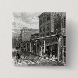 Elevated Railway in Greenwich Street, New York 15 Cm Square Badge