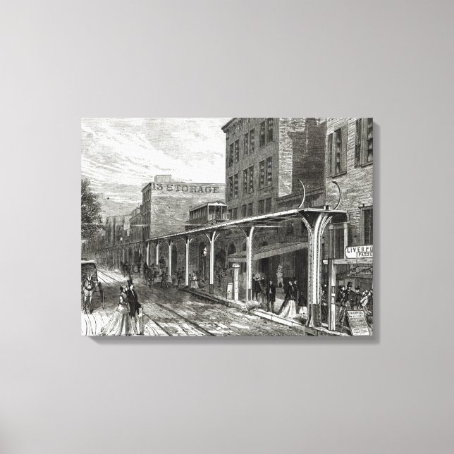 Elevated Railway in Greenwich Street, New York Canvas Print (Front)