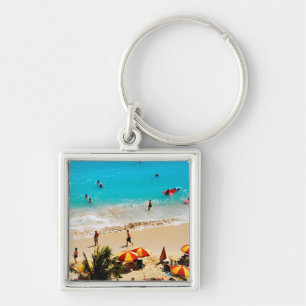 Elevated View Of Waikiki Beach Scene, Honolulu Key Ring