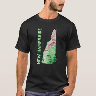Elevation Map Of New Hampshire State Major Cities T-Shirt