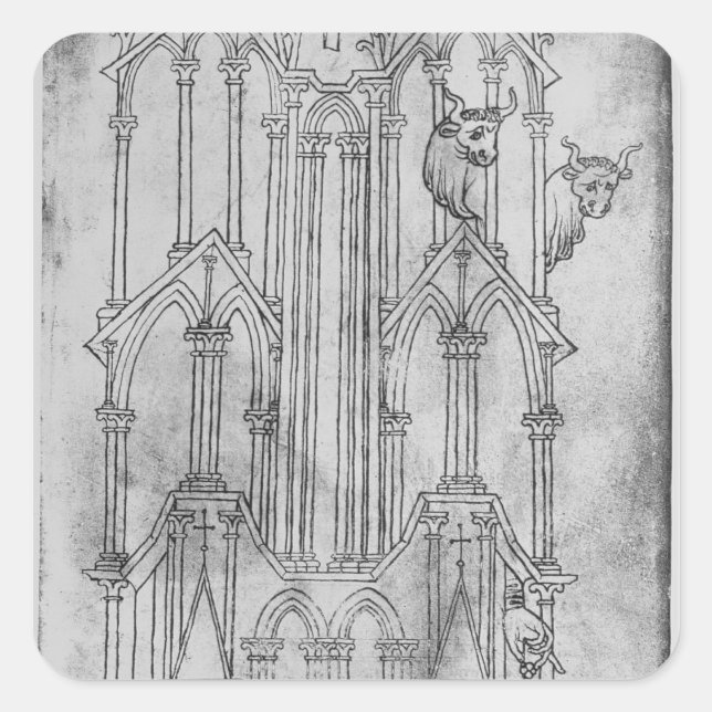 Elevation of the tower of Laon Cathedral Square Sticker (Front)