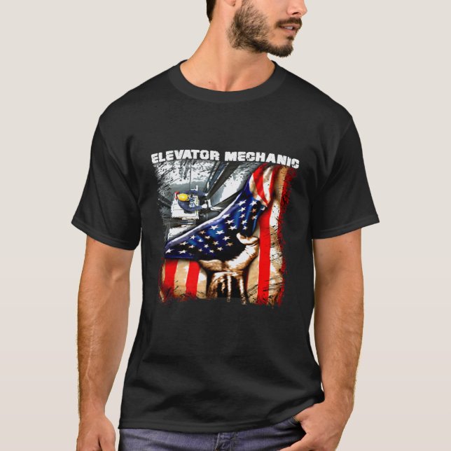 Elevator Mechanic American Flag T-Shirt (Front)
