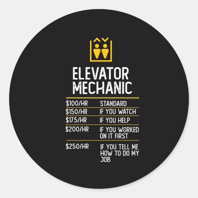 elevator mechanic funny gift present idea classic round sticker (Front)