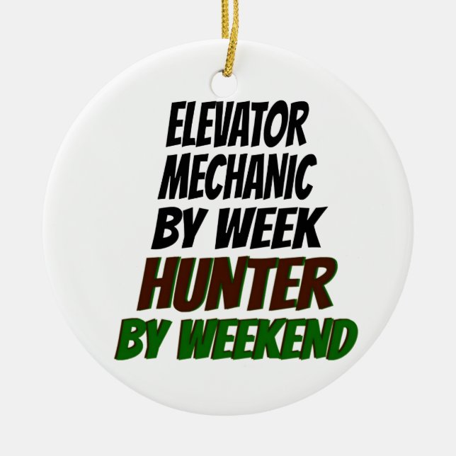 Elevator Mechanic Loves Hunting Ceramic Tree Decoration (Front)