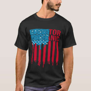 Elevator Mechanic Maintenance Flag Blue Flags Tech T-Shirt