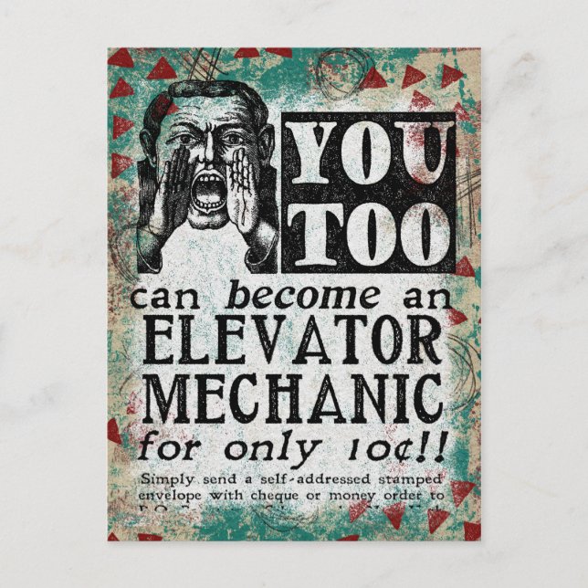 Elevator Mechanic Postcard - Funny Vintage Retro (Front)