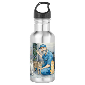 Elevator repairman with his cats 532 ml water bottle