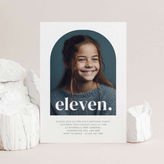 Eleven Arched Photo Birthday Invitation (Eleven Arched Photo First Birthday Invitation)