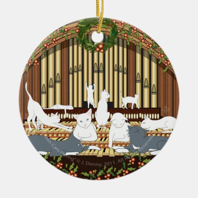 Eleven Cats Piping... Christmas Tree Ceramic Tree Decoration (Front)