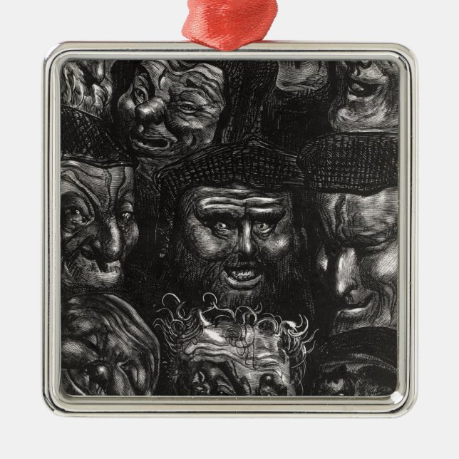 Eleven grotesque faces metal tree decoration (Front)