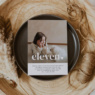Eleven Heart Photo Birthday Invitation