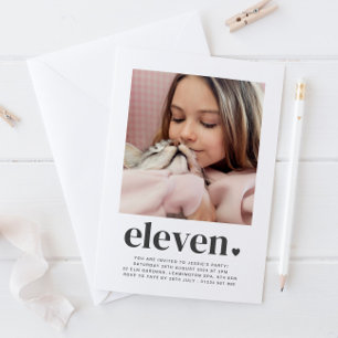 Eleven Heart - Square Photo Birthday Invitation