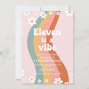 Eleven is a Vibe groovy rainbow 11th birthday Invitation