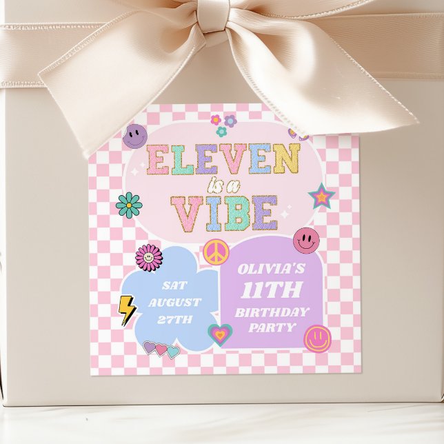 Eleven Is A Vibe Preppy Patch 11th Birthday Party Square Sticker (Creator Uploaded)
