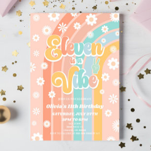 Eleven Is A Vibe Rainbow Daisy 11th Birthday Party Invitation