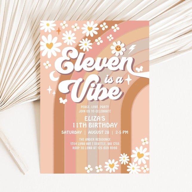 ELEVEN is A Vibe Rainbow Hippie 70's Birthday Invitation (Creator Uploaded)