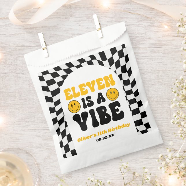Eleven Is A Vibe Retro 11th Birthday Party Favour Bags (Clipped)
