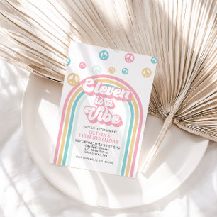 Eleven is a Vibe Retro Summer Rainbow Invitation