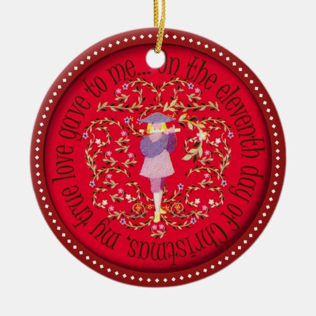 Eleven pipers piping ceramic tree decoration (Front)