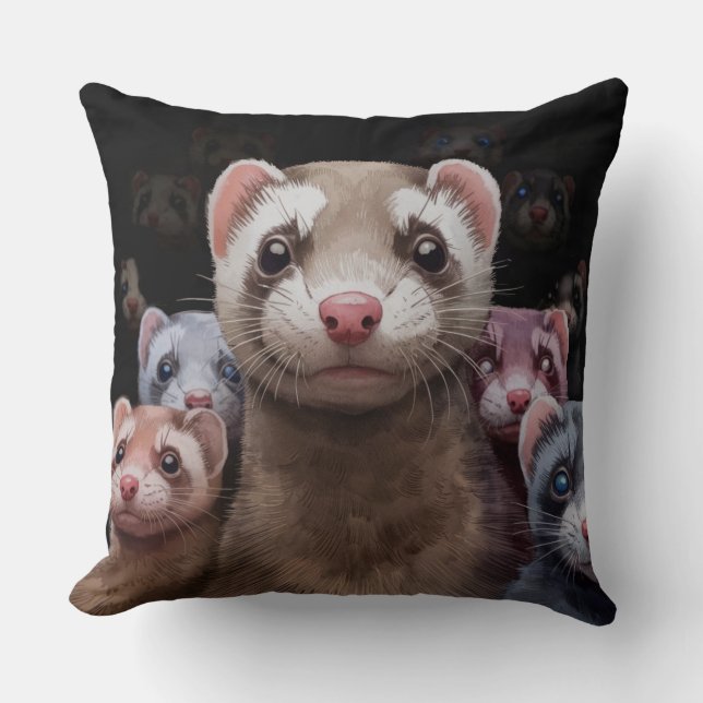 Eleven Stoic Ferrets Large Throw Pillow (Front)