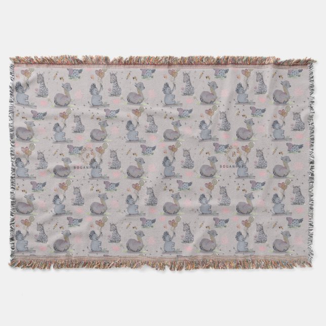 "Eleze Elephant & Polka Hen" Boganhues Blanket (Front)