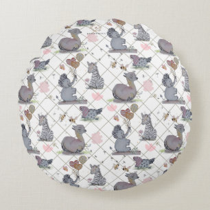 "Eleze Elephant & Polka Hen" Boganhues Round Cushion