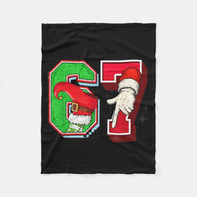 Elf 6 7 Christmas Santa Trendy Meme Six Seven Twee Fleece Blanket (Front)