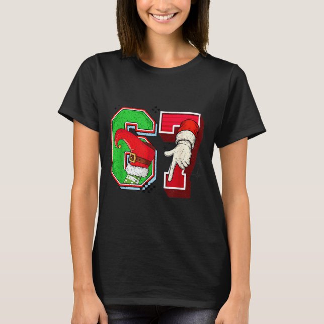 Elf 6 7 Christmas Santa Trendy Meme Six Seven Twee T-Shirt (Front)