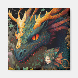 Elf And Dragon Fantasy Art Magnet