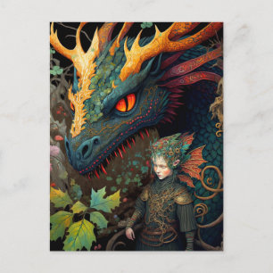 Elf And Dragon Fantasy Art Postcard