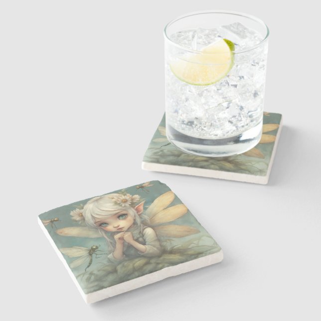 Elf and Dragonfly 2 Stone Coaster (Side)