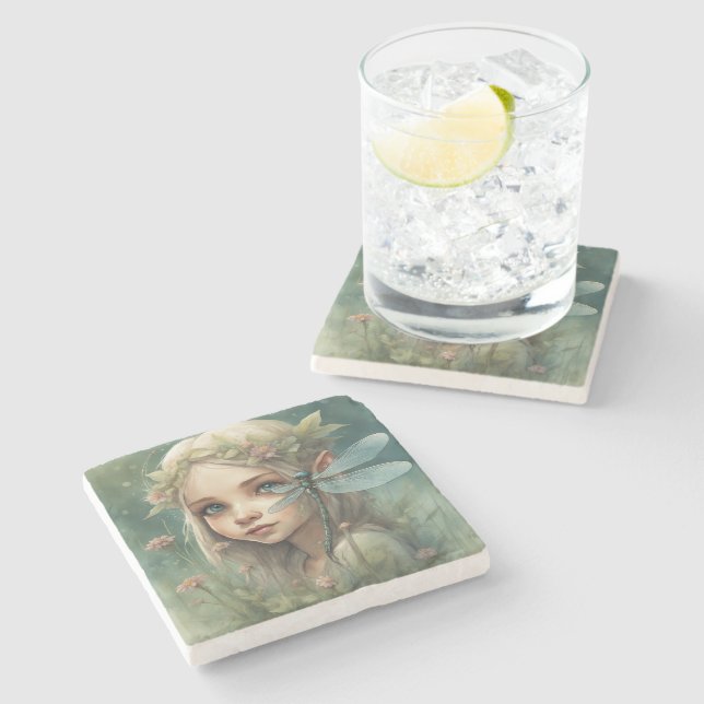 Elf and Dragonfly 3 Stone Coaster (Side)