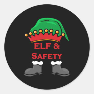 Elf And Safety, Funny Health & Safety Elf Long Classic Round Sticker