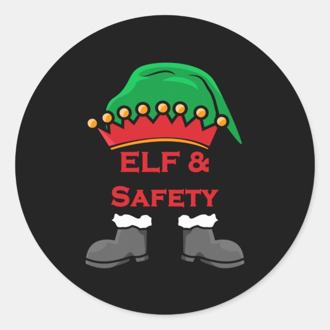 Elf And Safety, Funny Health &amp; Safety Elf Long Classic Round Sticker (Front)