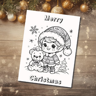 Elf and Teddy Bear Christmas Colour Me
