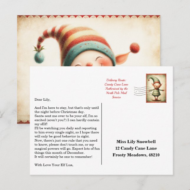 Elf Arrival Letter | North Pole Welcome Message Postcard (Front/Back)
