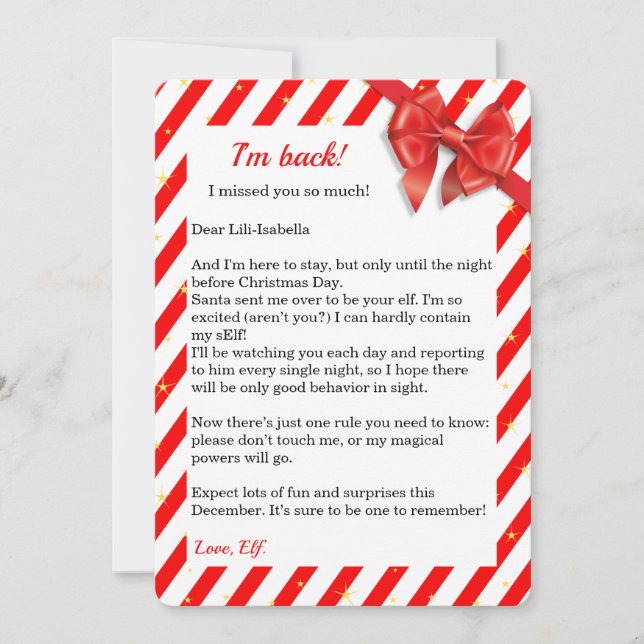 Elf Arrival Letter | Special Delivery from North Holiday Card (Front)