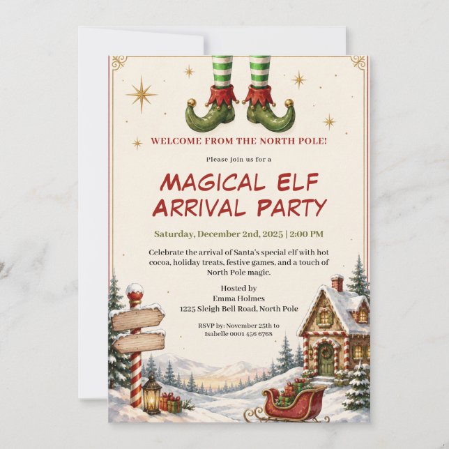 Elf Arrival Party | North Pole Christmas Party Invitation (Front)