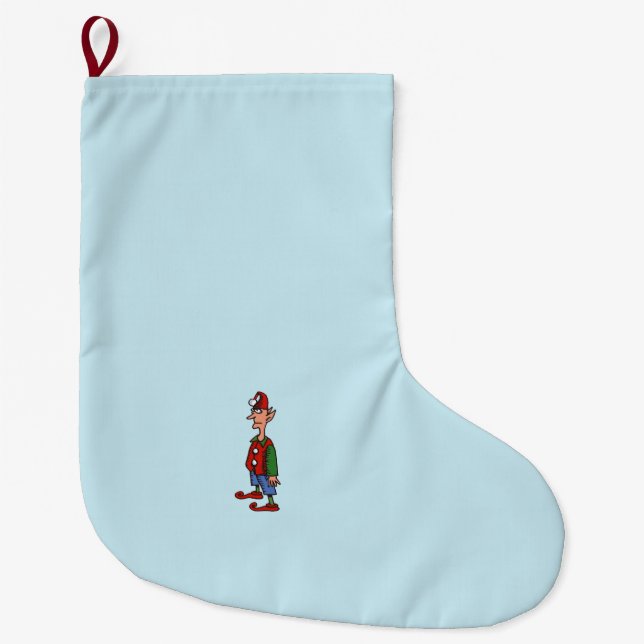 Elf At Attention blue Christmas stocking large (Front)