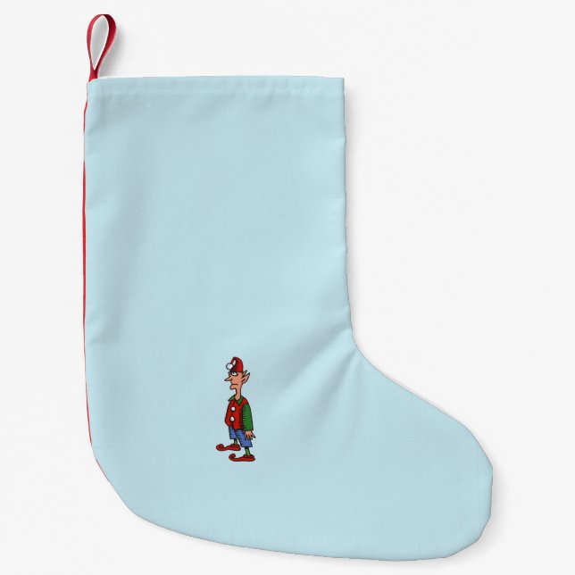 Elf At Attention blue Christmas stocking small (Front)