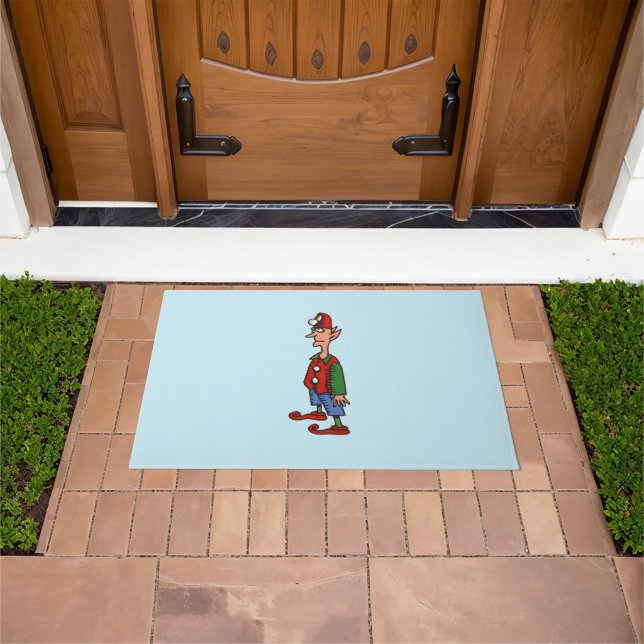 Elf At Attention blue doormat (Outdoor)