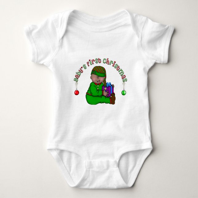 Elf Baby African American 1st Christmas Baby Bodysuit (Front)