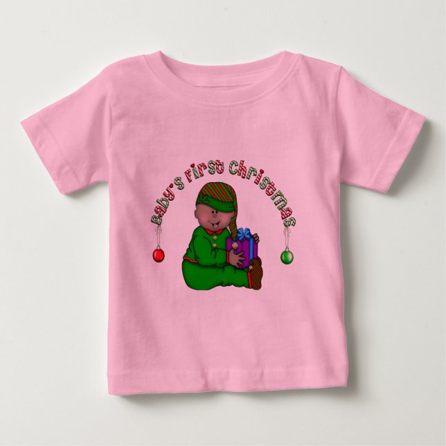 Elf Baby African American 1st Christmas Baby T-Shirt (Front)