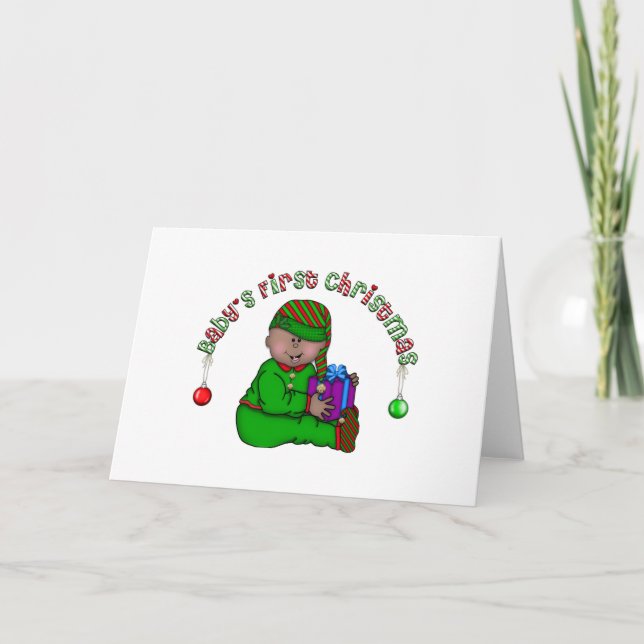 Elf Baby African American 1st Christmas Holiday Card (Front)