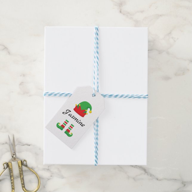 Elf Body Kids Name Christmas  Gift Tags (With Twine)