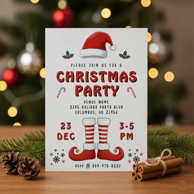 Elf Boots Santa Claus Hat White Christmas Party Invitation (Elf Boots Santa Claus Hat White Christmas Party Invitation
)