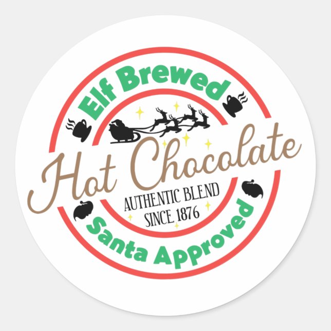 Elf Brewed Hot Chocolate Classic Round Sticker (Front)