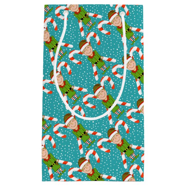 Elf & Candy Canes with Snow Christmas Gift Bag (Front)